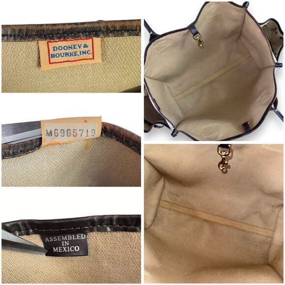 Dooney & Bourke Vintage 90s Signature Weekender Leather Canvas Tote Tan Brown - Picture 8 of 12